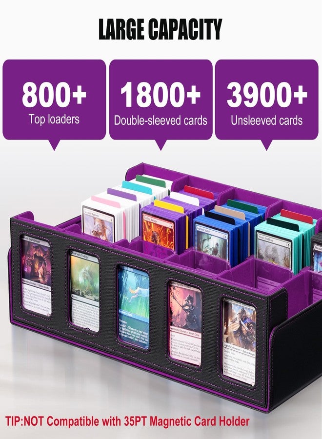 Kabinka Trading Card Storage Box with Commander Display , 5-Row Deck Case with Removable Lid; 3900+ Card Deck Box for MTG TCG Sports Card, 5 Top Loaders, 5 Stoppers, 48 Dividers,1 Dice Tray (Black Purple) - Image 2